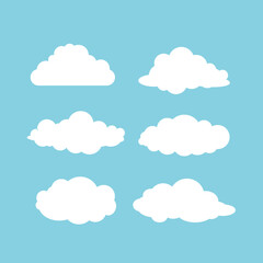Set of different clouds on blue background.