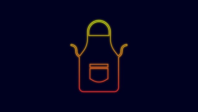 Glowing neon line Blacksmith apron icon isolated on blue background. Protective clothing and tool worker. 4K Video motion graphic animation