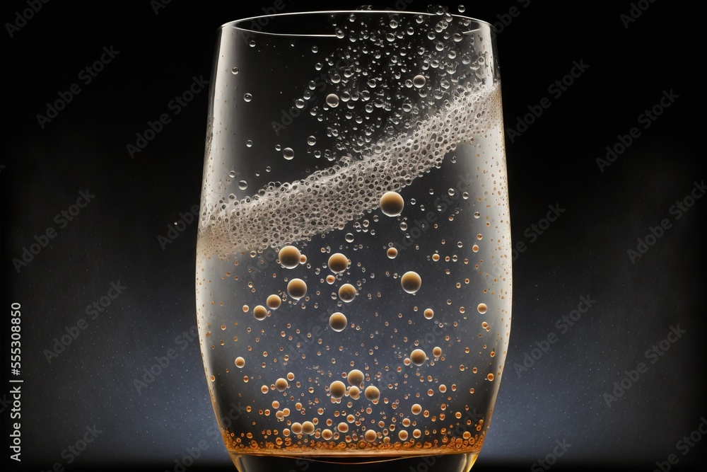 Poster a glass of beer with bubbles and bubbles in it on a black background with a black background and a w