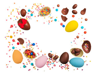 Delicious chocolate easter eggs and bunny