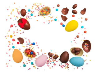 Zelfklevend Fotobehang Delicious chocolate easter eggs and bunny © BillionPhotos.com