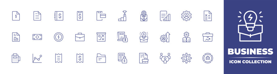 Business line icon collection. Editable stroke. Vector illustration. Containing document, accounting book, online payment, graph, business man, report, business, business and finance, and more.