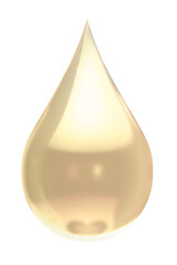 golden oil drop essence isolated on white background, shining serum droplet