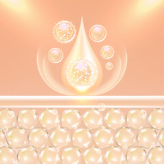 Hyaluronic acid hair and skin solutions ad, creamy collagen serum drop into skin cells with cosmetic advertising background ready to use, illustration vector.