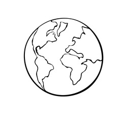 Vector outline drawing Earth. Minimalist simplified World Symbol, clip art, icon, logo in Doodle style. Theme of geography, peace, ecology, Social Media, cosmos