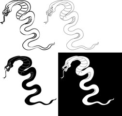 Hand drawn snake vector Illustration isolate on white background.Milk snake vector.Red snake vector.Lampropeltis triangulum vector.Sticker and hand drawn snake for tattoo.