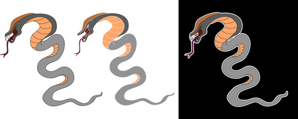 Hand drawn snake vector Illustration isolate on white background.Milk snake vector.Red snake vector.Lampropeltis triangulum vector.Sticker and hand drawn snake for tattoo.