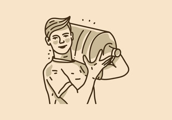 Fototapeta na wymiar Vintage art illustration of a man lifts a gallon