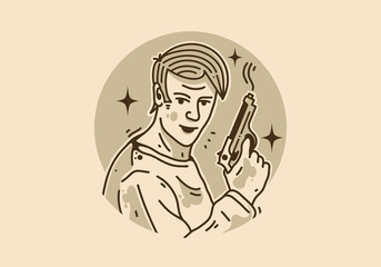 Illustration design of handsome man holding gun