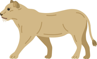 横から見た、メスライオンのイラスト