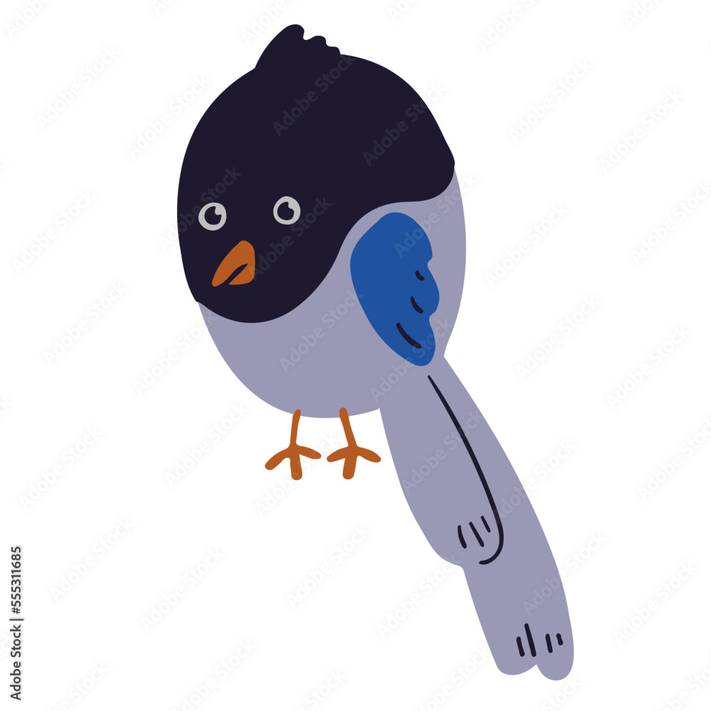 Sticker Red-billed blue magpie vector illustration in flat color design