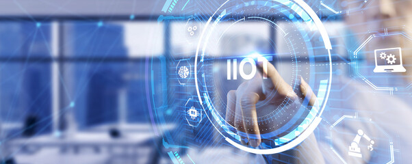 Internet of things - IOT concept. Businessman offer IIOT products and solutions. The future of...