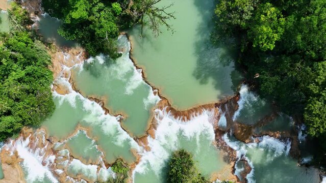 Aerial view of the waterfalls Agua Azul, Chiapas (Mexico).