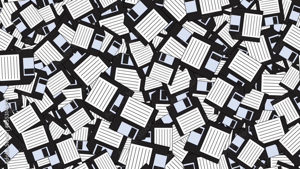 Poster seamless pattern endless computer with old retro vintage white hipster floppy disks from 70s, 80s, 9