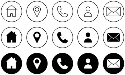 contact button inside circle icon set. style symbol for app and web, vector illustration