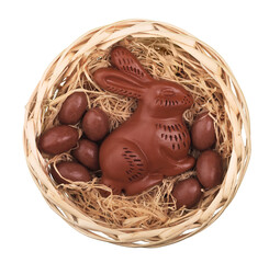 Delicious chocolate easter eggs and bunny