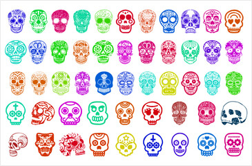 Colorful Mexican Skulls Sugar Skulls Set