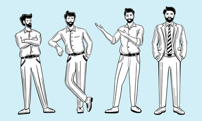 young business man standing pose hand drawn vector