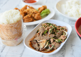 Roasted pork liver spicy salad, Thai cuisine