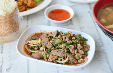 Roasted pork liver spicy salad, Thai cuisine