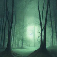 misty morning in the woods - generative ai illustration