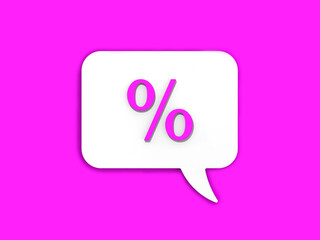 Pink percent sign on white message board. Interest withdrawal signal. Discount notifications. Message on a Pink background. Horizontal image. 3D image. 3D rendering.