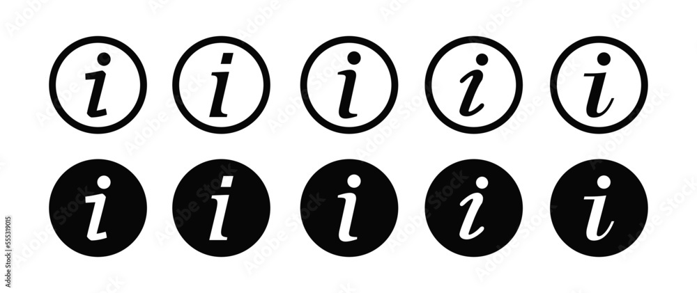 Poster black info icons collection set. information button flat design style isolated on white background.