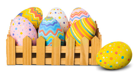 Collection of the beautiful colored easter eggs in the basket