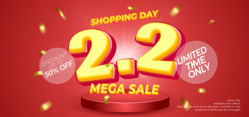 Fototapeta premium Creative concept 2.2 mega sale with editable text effect 3d style