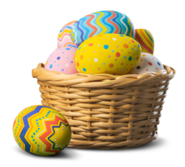 Collection of the beautiful colored easter eggs in the basket