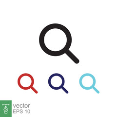 Magnifying glass or search icon. Simple flat style. Lupe lens, find, look, seek, zoom tool, enlarge, search button concept. Vector illustration isolated on white background. EPS 10.