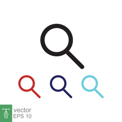 Magnifying glass or search icon. Simple flat style. Lupe lens, find, look, seek, zoom tool, enlarge, search button concept. Vector illustration isolated on white background. EPS 10.