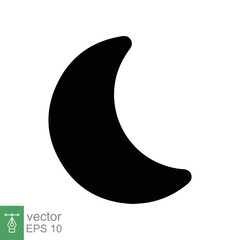 Moon icon. Simple solid style. Half moon, crescent, moon star, light, flat design, night sleep time concept. Glyph vector illustration isolated on white background. EPS 10.
