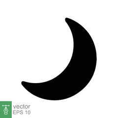 Moon icon. Simple solid style. Half moon, crescent, moon star, light, flat design, night sleep time concept. Glyph vector illustration isolated on white background. EPS 10.