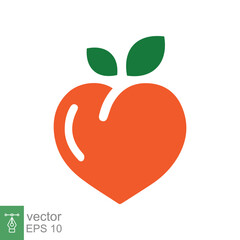 Peach icon. Simple flat style. Fresh orange peaches with green leaves, tropical fruit, organic, leaf, healthy food concept. Vector illustration isolated on white background. EPS 10.