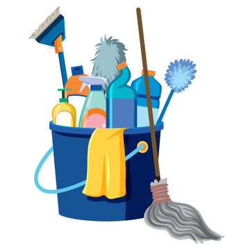 Cleaning tools and equipments in bucket
