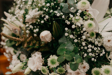 white flowers in wedding arrangement
