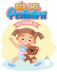 Día del Pediatra text with cartoon character
