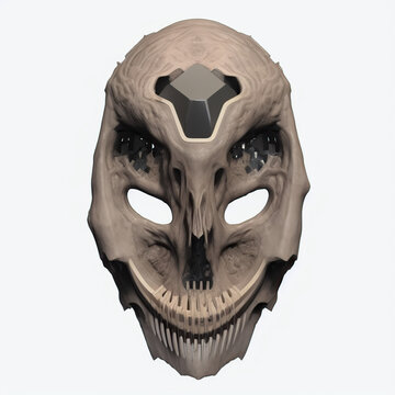 Alien skull mask. Digital illustration. Generative AI. Isolated on white.