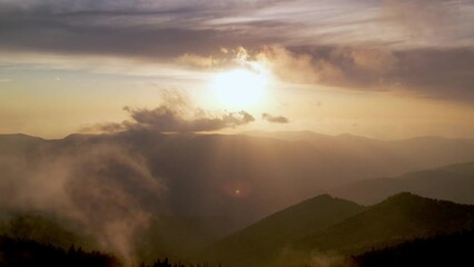aerial sunset pullout blue ridge mountains and Appalachian mountain range