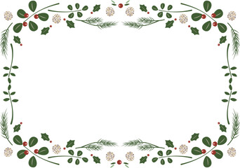 クリスマスイメージの葉っぱの囲み枠・A4横