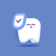 dental protection and dental health guards. strong, healthy, and white teeth. symbol of teeth and shield. funny, cute, and adorable characters. 3d and realistic illustration concept design
