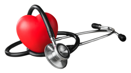 Medical stethoscope and toy red heart