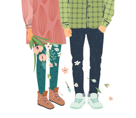 Romantic illustration with man and woman. Love, love story, relationship. Vector design concept for Valentines Day and other.