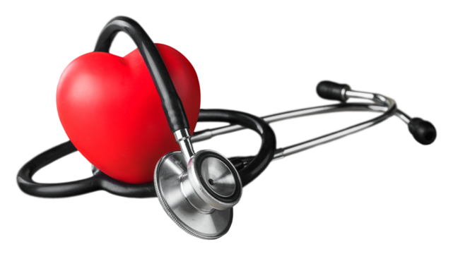 Medical stethoscope and toy red heart