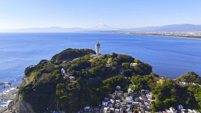 湘南 江ノ島 富士山 ドローン 空撮 4K