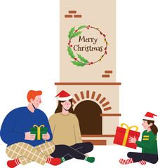 Family Celebrating Christmas Vector Illustration