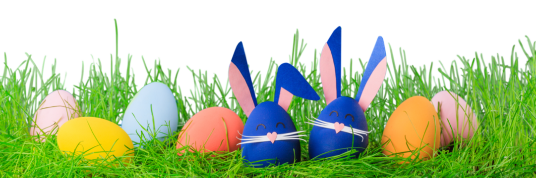 Cute bunny made of easter eggs. Happy Easter