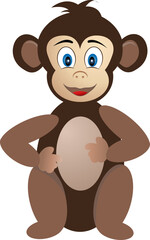 Funny macaque with brown fur. Vector illustration.