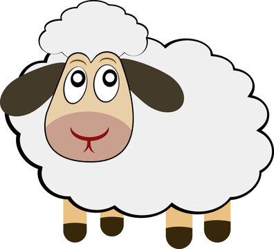A young sheep with white wool. Vector illustration.
